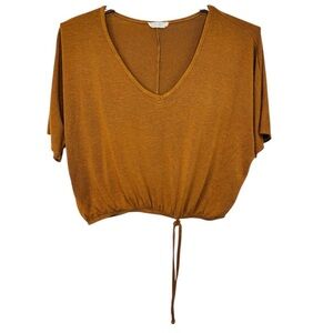 Olivia Rae Women’ Dolman Sleeve V-Neck Tie Front Mustard Crop Top Size Large